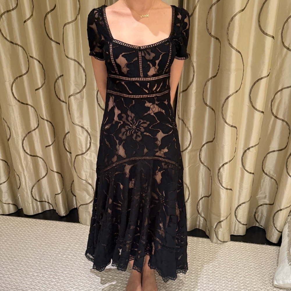 Anthropologie Black and Tan Lace Midi Dress